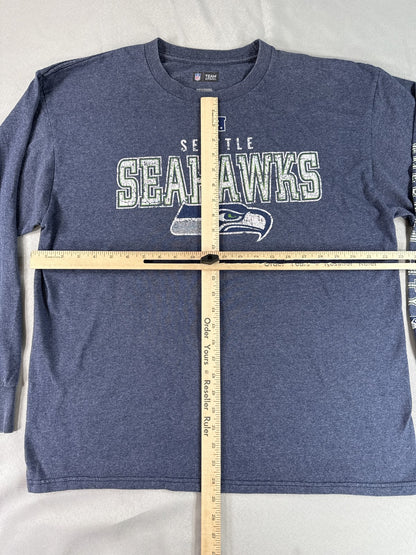 NFL Team Apparel Seattle Seahawks Long Sleeve Tee XL Blue Cotton Polyester