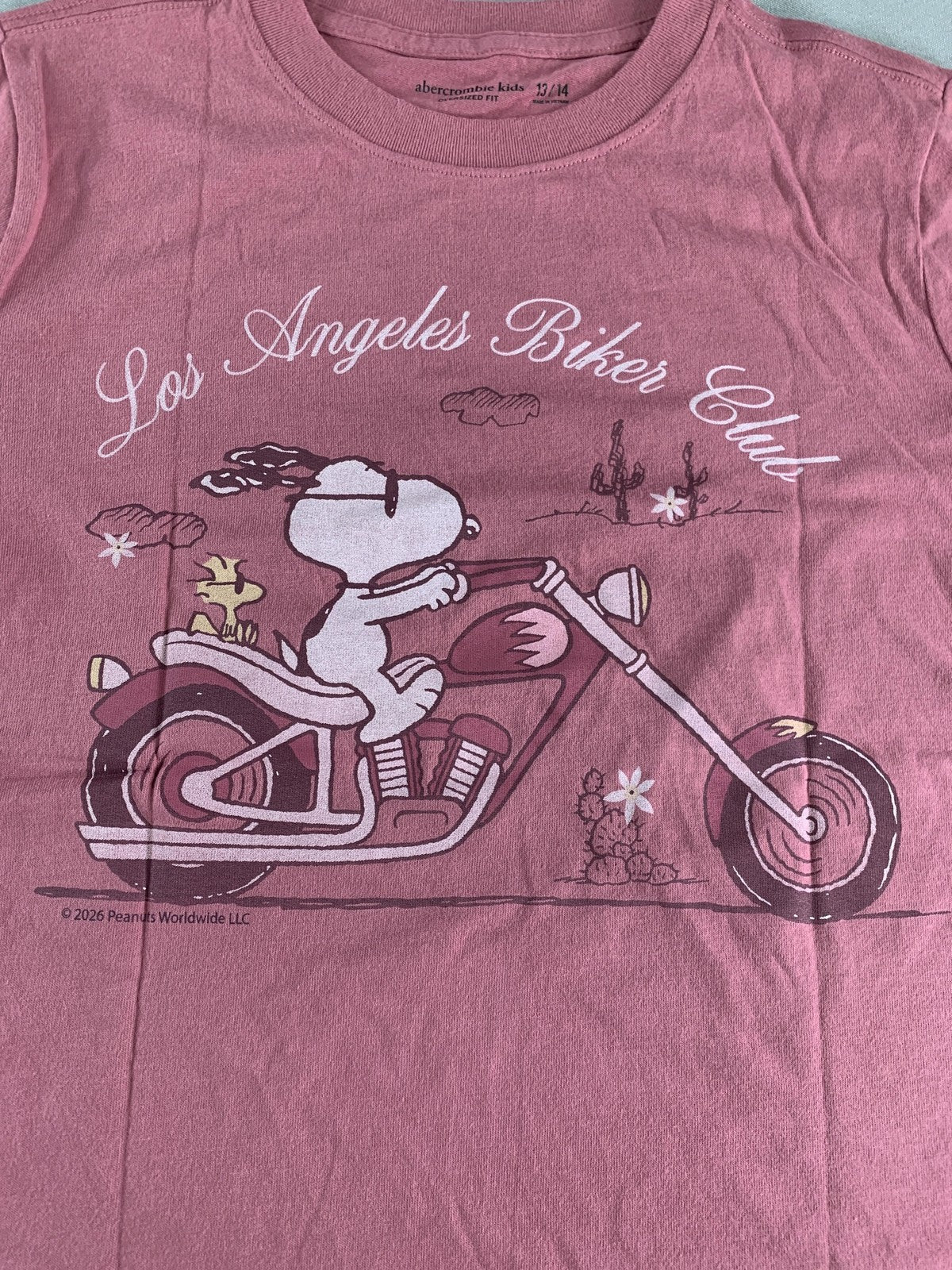 Abercrombie Kids Shirt Youth 13/14 Pink Snoopy Los Angeles Biker Club Oversized