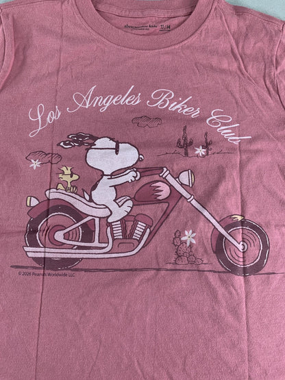 Abercrombie Kids Shirt Youth 13/14 Pink Snoopy Los Angeles Biker Club Oversized