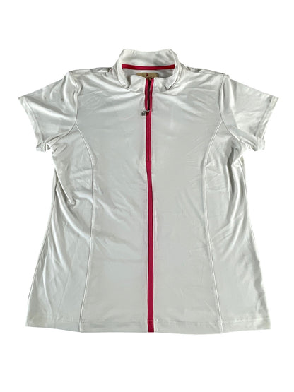 Sport Haley Shirt Womens Large White Pink Zip Golf Athletic Performance Stretch