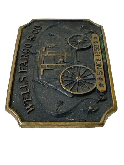 VTG Wells Fargo & Co Belt Buckle Since 1852 Brass Metal USA Bank Stagecoach West