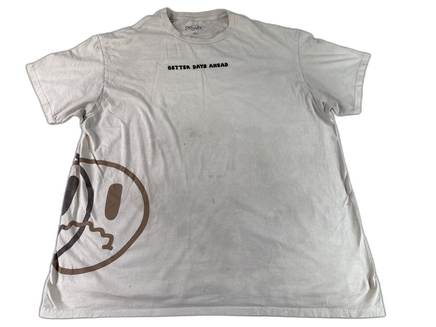 Eighty Eight Brand Smile Face Graphic Tee Streetwear 2XL Beige 100% Cotton
