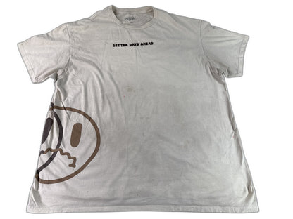Eighty Eight Brand Smile Face Graphic Tee Streetwear 2XL Beige 100% Cotton