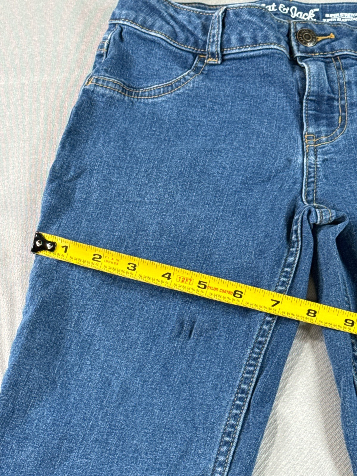 Cat & Jack Girls Straight Leg Jeans Blue Stretch Denim Size 10 Adjustable 8016