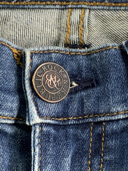Rock & Republic Jeans Womens 0 Blue Skinny Distressed Stretch Denim Rhinestone