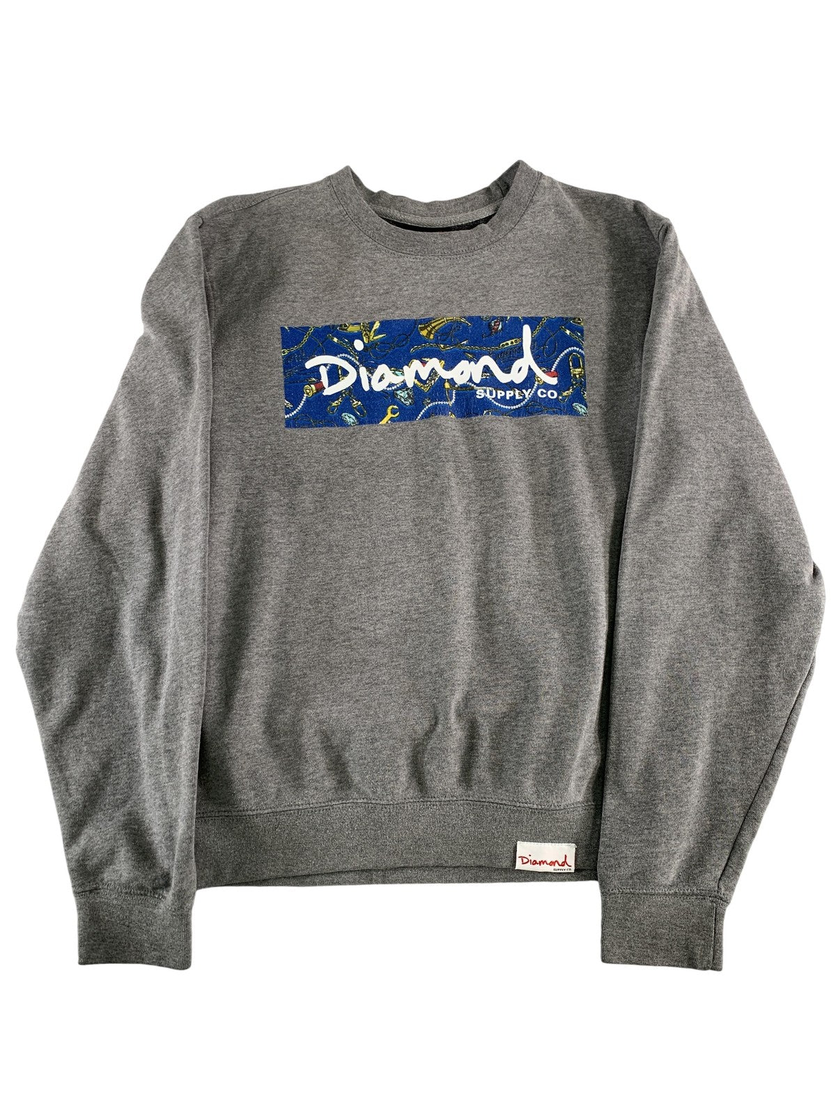 Diamond Supply Co Sweater Mens Small Gray Blue Box Logo Crewneck Pullover Skate