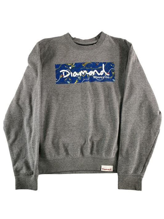 Diamond Supply Co Sweater Mens Small Gray Blue Box Logo Crewneck Pullover Skate