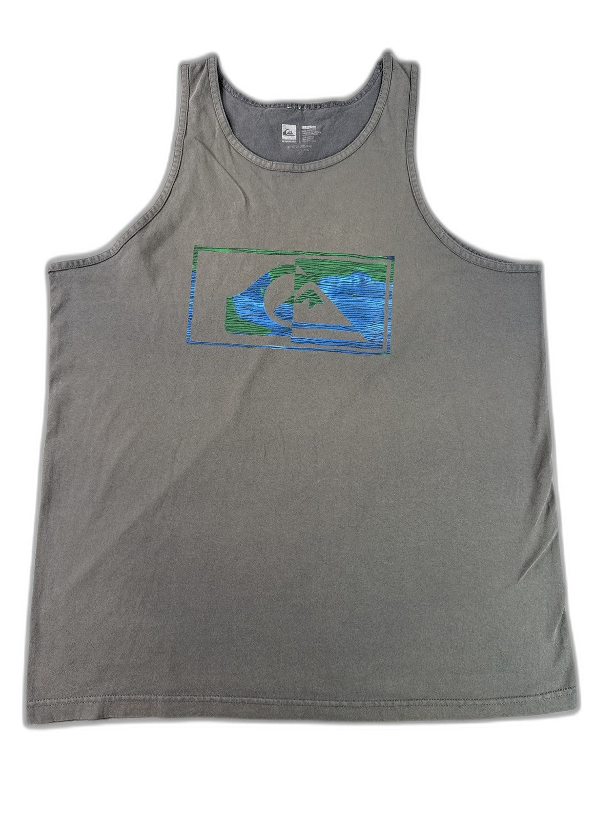 Quiksilver Surf Graphic Tank Top Mens XL Gray 100% Cotton Scoop Neck Sleeveless