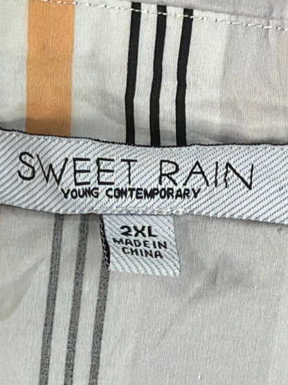 Sweet Rain Women 2XL Striped Button Down Shirt Green Orange Blue Cotton Pockets