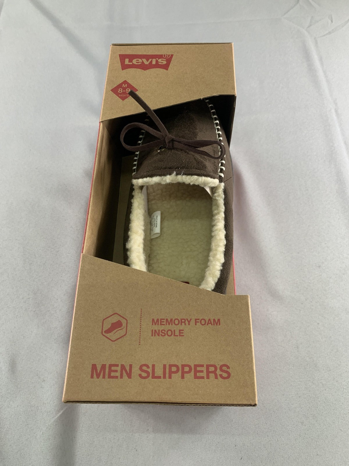 Levis Moccasin Slippers Mens Size 8-9 Brown Memory Foam House Shoes 530-50009