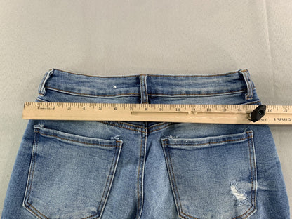 Wax Jean Jeans Womens 7 High Rise Skinny Distressed Stretch Ripped Medium Wash