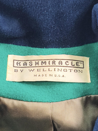 Vintage Kashmiracle by Wellington Coat Womens Medium Blue Green Trim Made USA