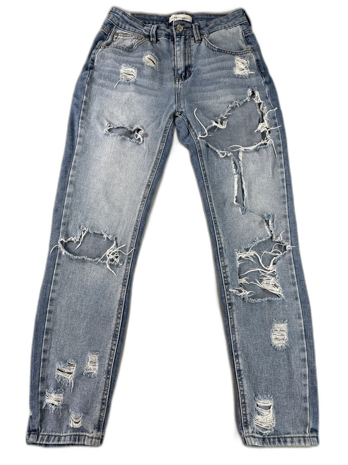 ALMOST FAMOUS Light Distressed Skinny Jeans Womens 1 Blue Stretch Cotton Blend