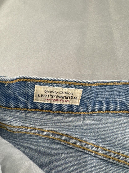 Levis Ribcage Shorts Womens 33 Blue Denim Distressed High Rise Button Fly 5275