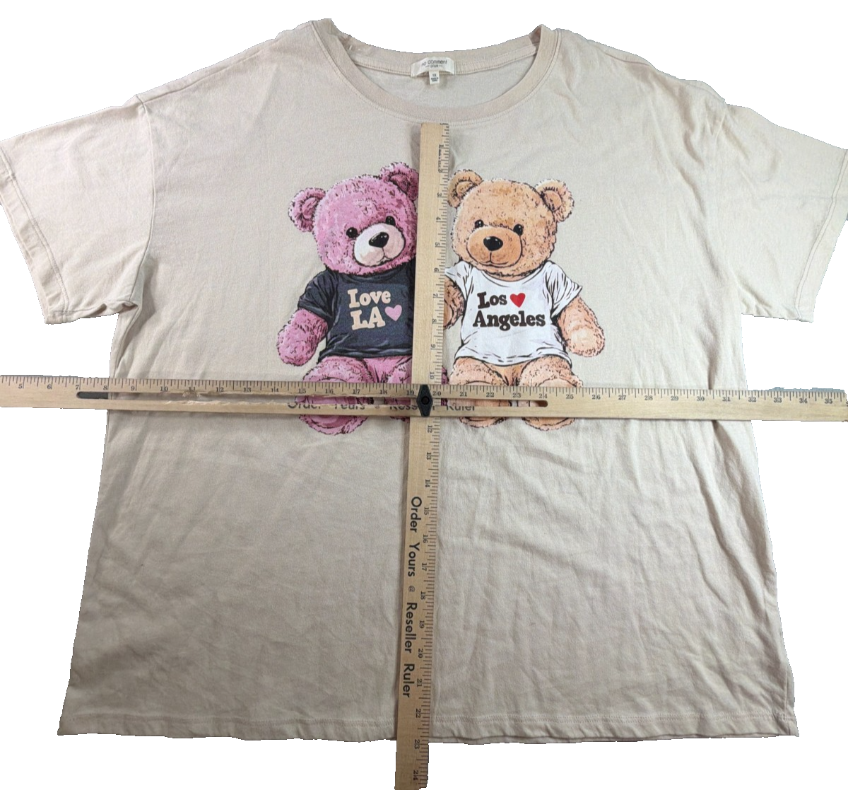 No Comment Plus Teddy Bear Graphic Tee Womens 1X Beige Los Angeles Cute Shirt