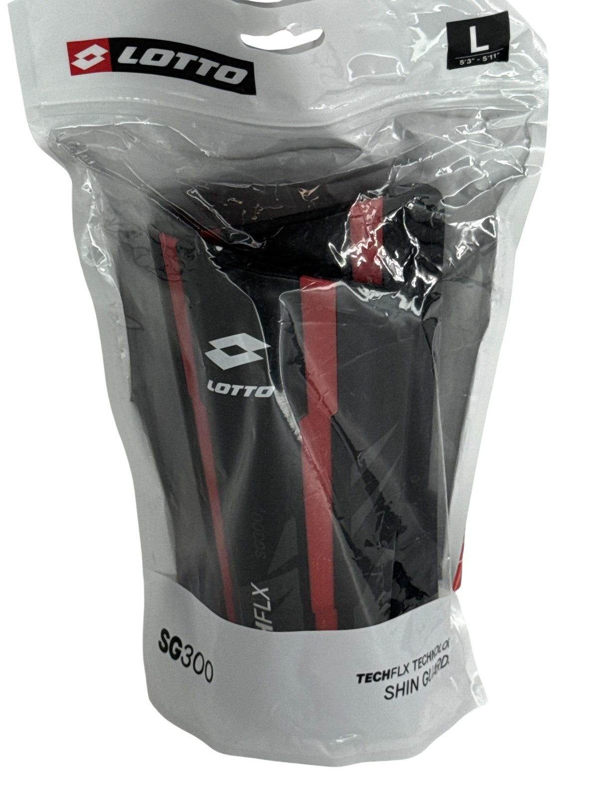 Lotto SG300 TechFLX Shin Guards Mens Large Soccer Leg Protection Black Red NWT