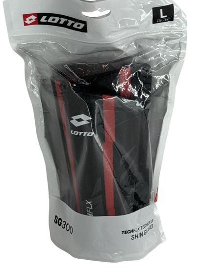 Lotto SG300 TechFLX Shin Guards Mens Large Soccer Leg Protection Black Red NWT