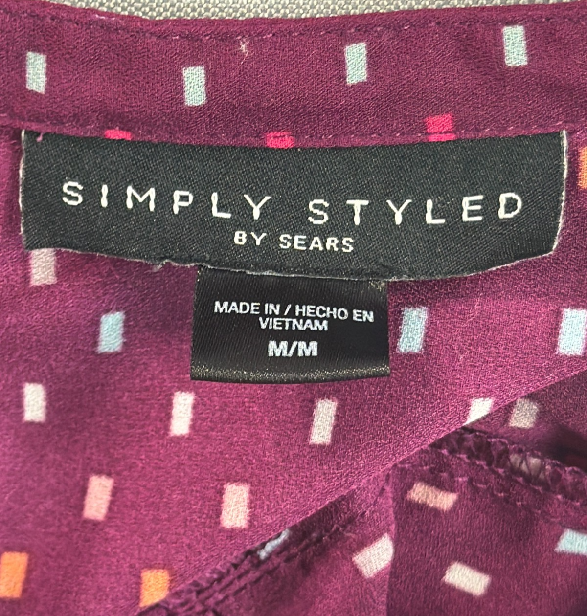 Simply Styled Sears Purple Geometric Flutter Ruffle Sleeve Pintuck Blouse Womens