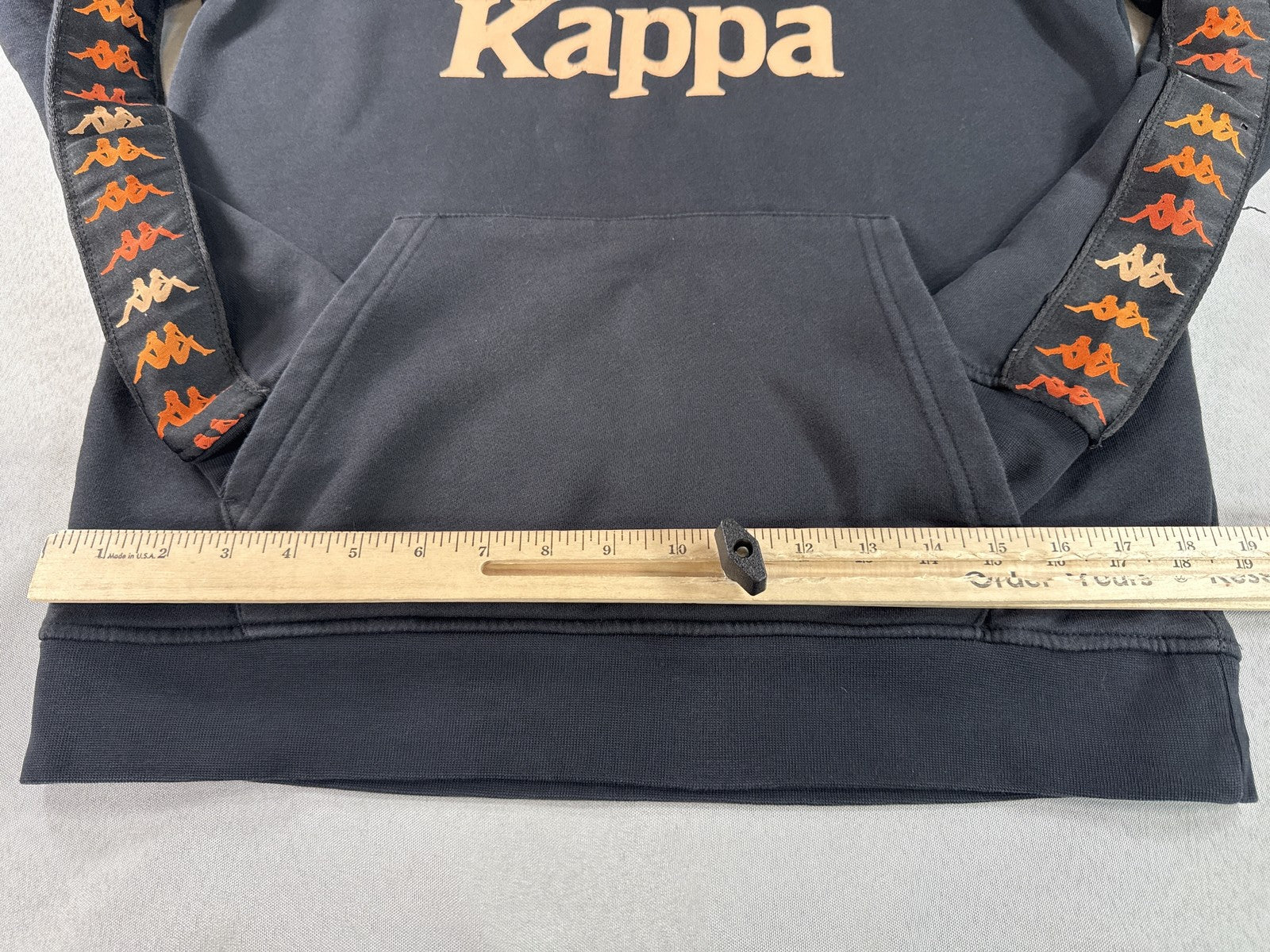 Kappa Hoodie Pullover Large Black All Over Print Cotton Blend Long Sleeve