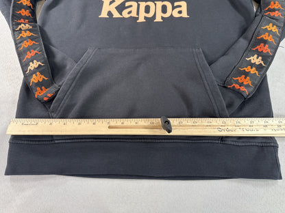 Kappa Hoodie Pullover Large Black All Over Print Cotton Blend Long Sleeve