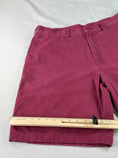 ASHWORTH AM 6174R Chino Shorts W36 Maroon 100% Cotton Pleated Thailand Golf
