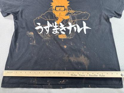 Naruto Shippuden Graphic Tee Mens XL Black Cotton Distressed Short Sleeve