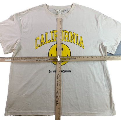 H&M Smiley Originals California Mens L Cream Graphic Tee Happy Face Streetwear