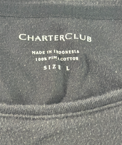 Charter Club Womens Large Black Pima Cotton Long Sleeve Crew Neck Tee Shirt Top