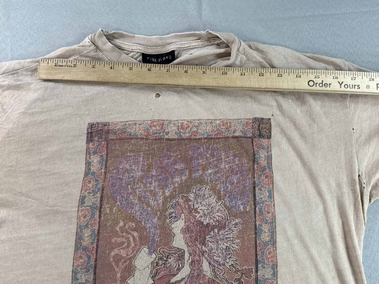 PINK FLOYD Marquee Graphic Tee Large Mens Beige Cotton Short Sleeve Regular Fit
