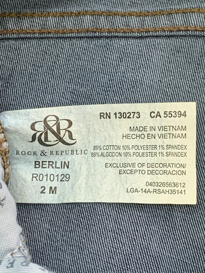 Rock & Republic Jeans Womens Size 2 Blue Berlin Straight Leg Rhinestone Denim