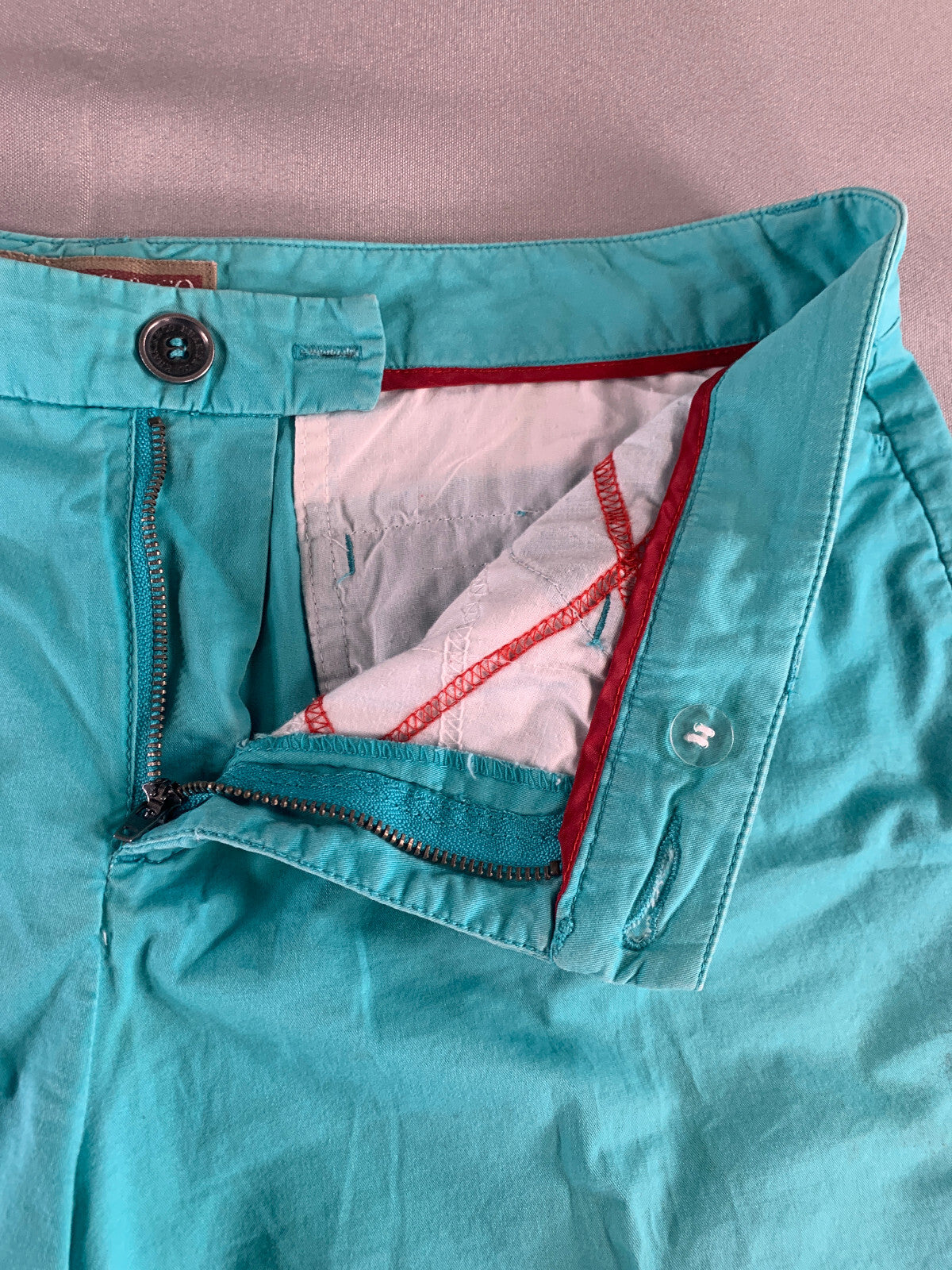 Khakis & Co Womens Chino Shorts Sz 12 Aqua Blue Flat Front Mid Rise 9" Inseam