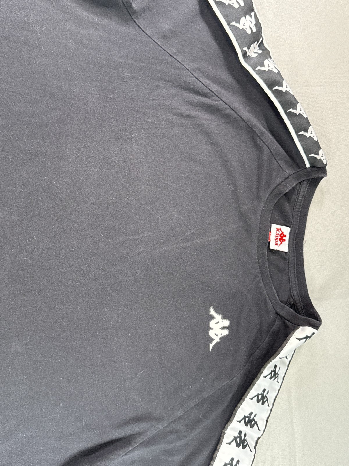 Kappa 222 Banda Tee Mens XL Black White Logo Tape Crewneck Short Sleeve Athletic