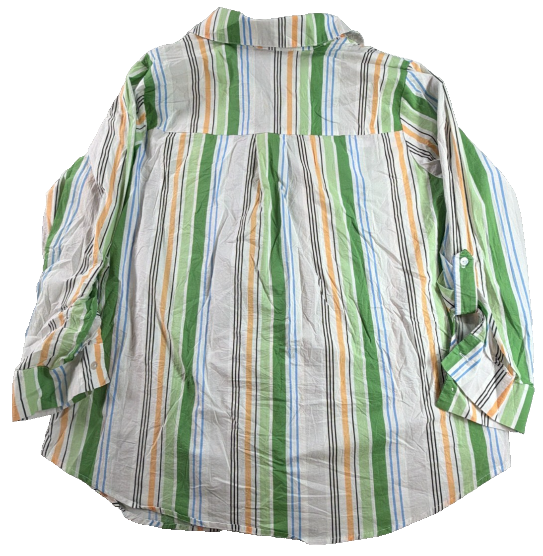 Sweet Rain Women 2XL Striped Button Down Shirt Green Orange Blue Cotton Pockets