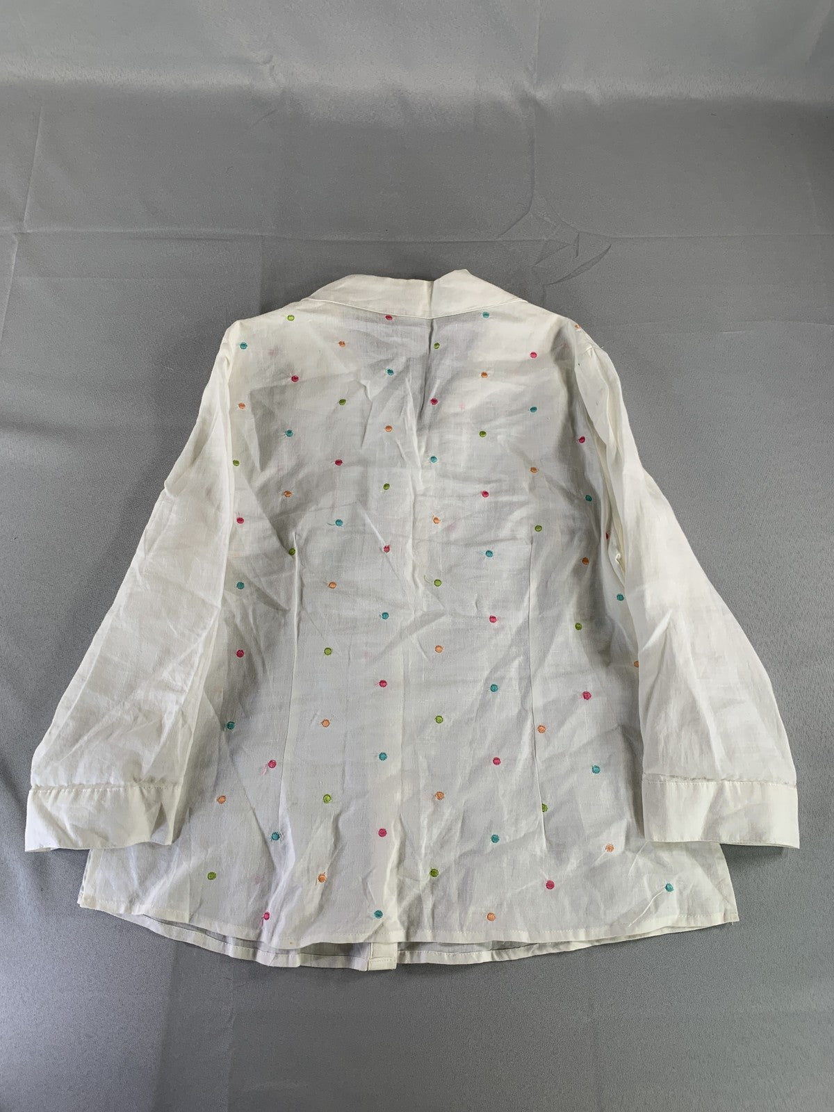 Appraisal Shirt Womens XL White Embroidered Polka Dot Button Up Blouse Ramie Top