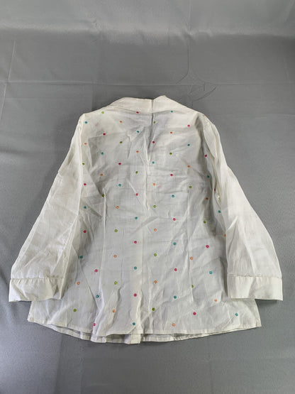 Appraisal Shirt Womens XL White Embroidered Polka Dot Button Up Blouse Ramie Top