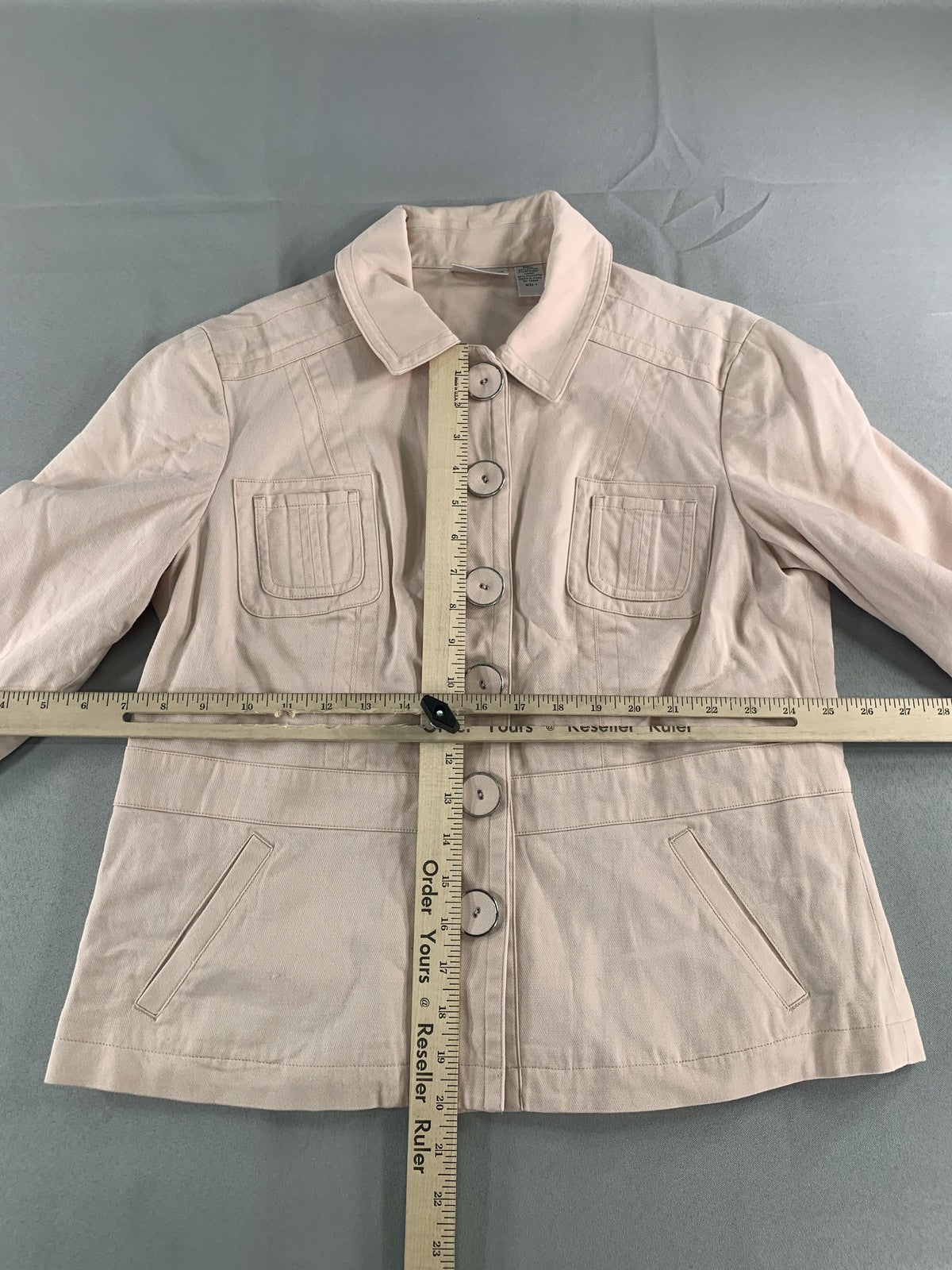 Chicos Jacket Womens 1 Stretch Casual Button Front Pockets Lightweight Blazer 97