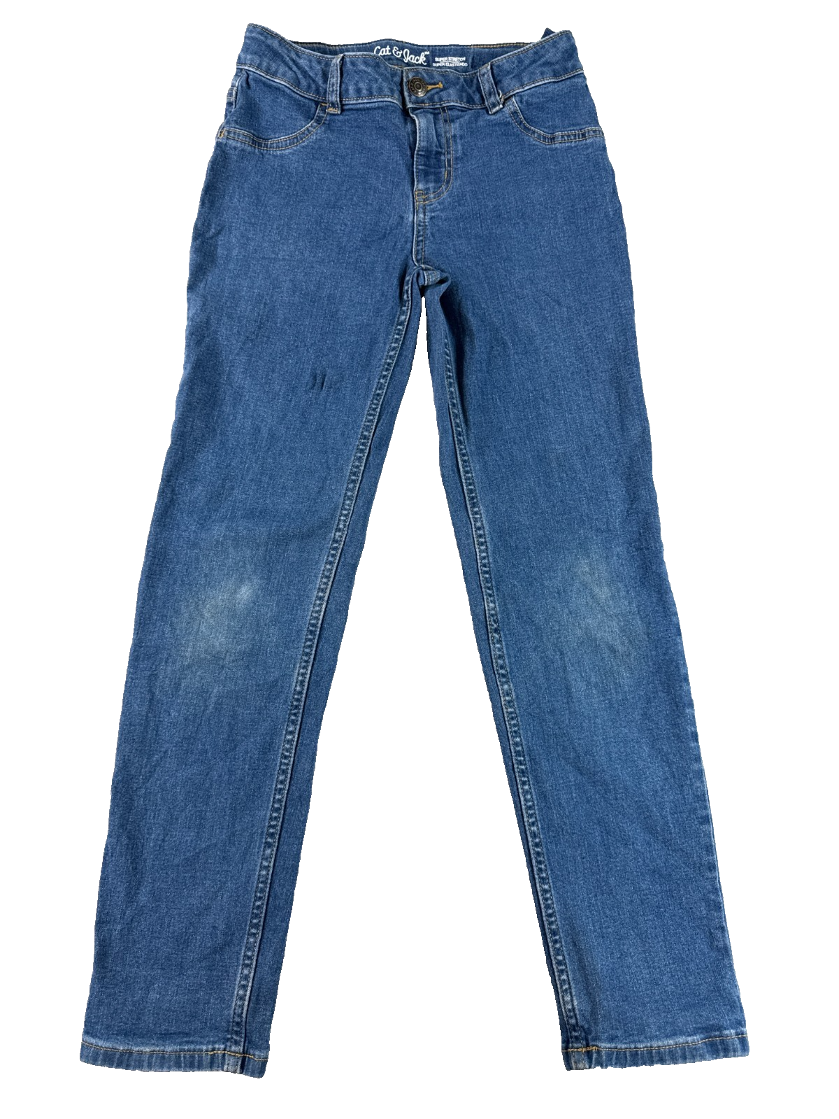 Cat & Jack Girls Straight Leg Jeans Blue Stretch Denim Size 10 Adjustable 8016