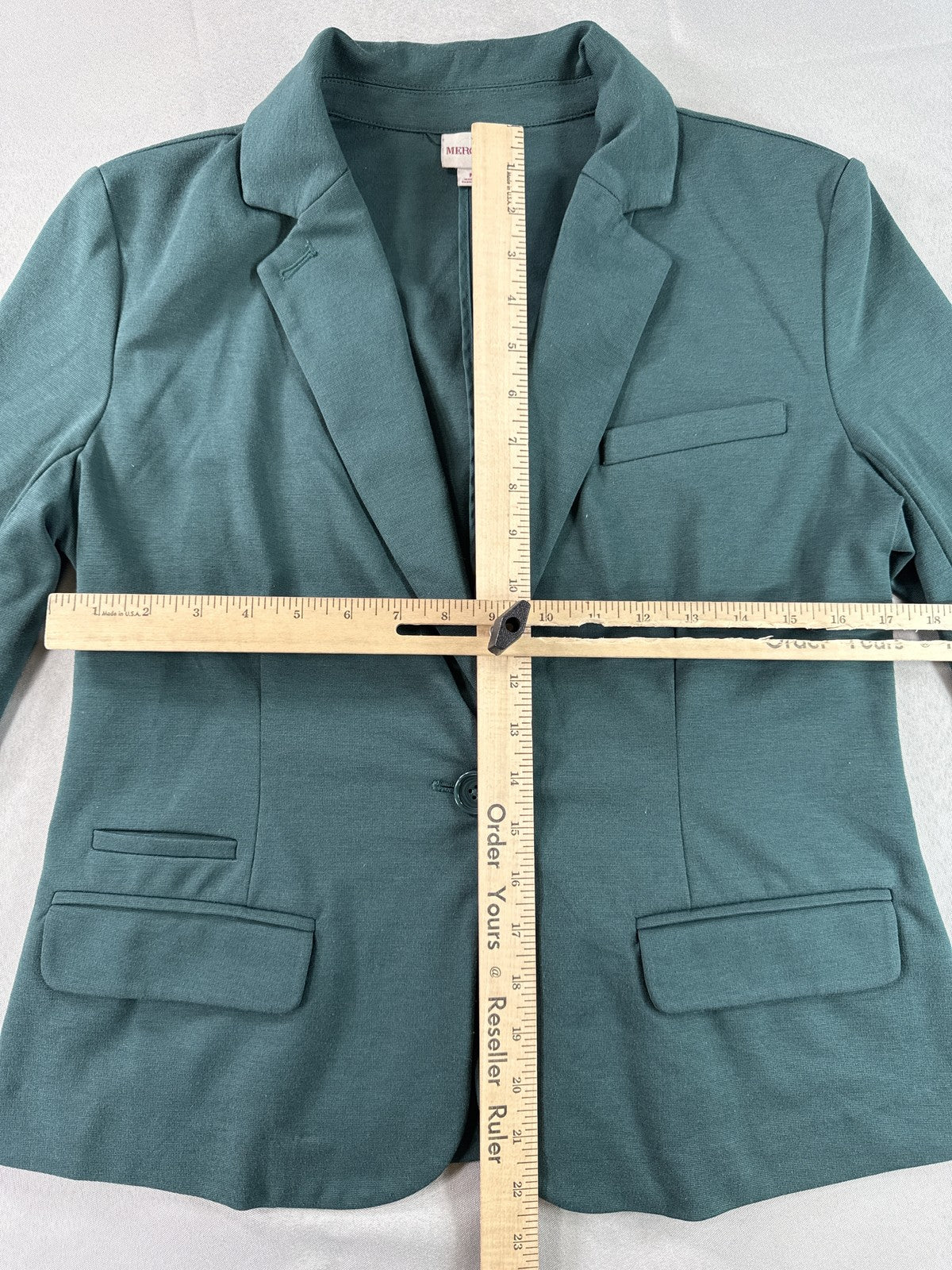 Merona Tailored Blazer M Teal Polyester Fit Notch Lapel Long Sleeve Single Solid