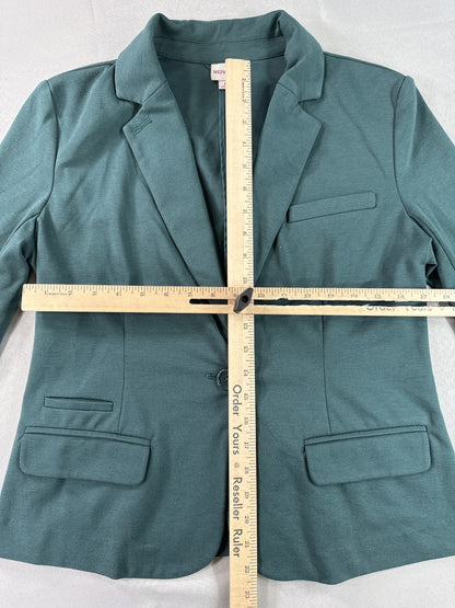 Merona Tailored Blazer M Teal Polyester Fit Notch Lapel Long Sleeve Single Solid