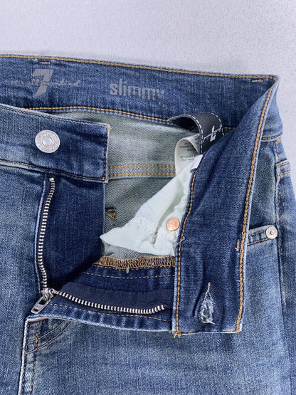 7 For All Mankind Slimmy Jeans Mens 31x24 Blue Wash Denim Slim Straight Zip Fly