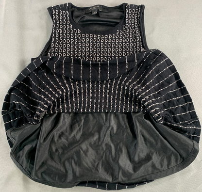 Ann Taylor Petite XSP Knit Peplum Top Black White Sleeveless Stretch Textured
