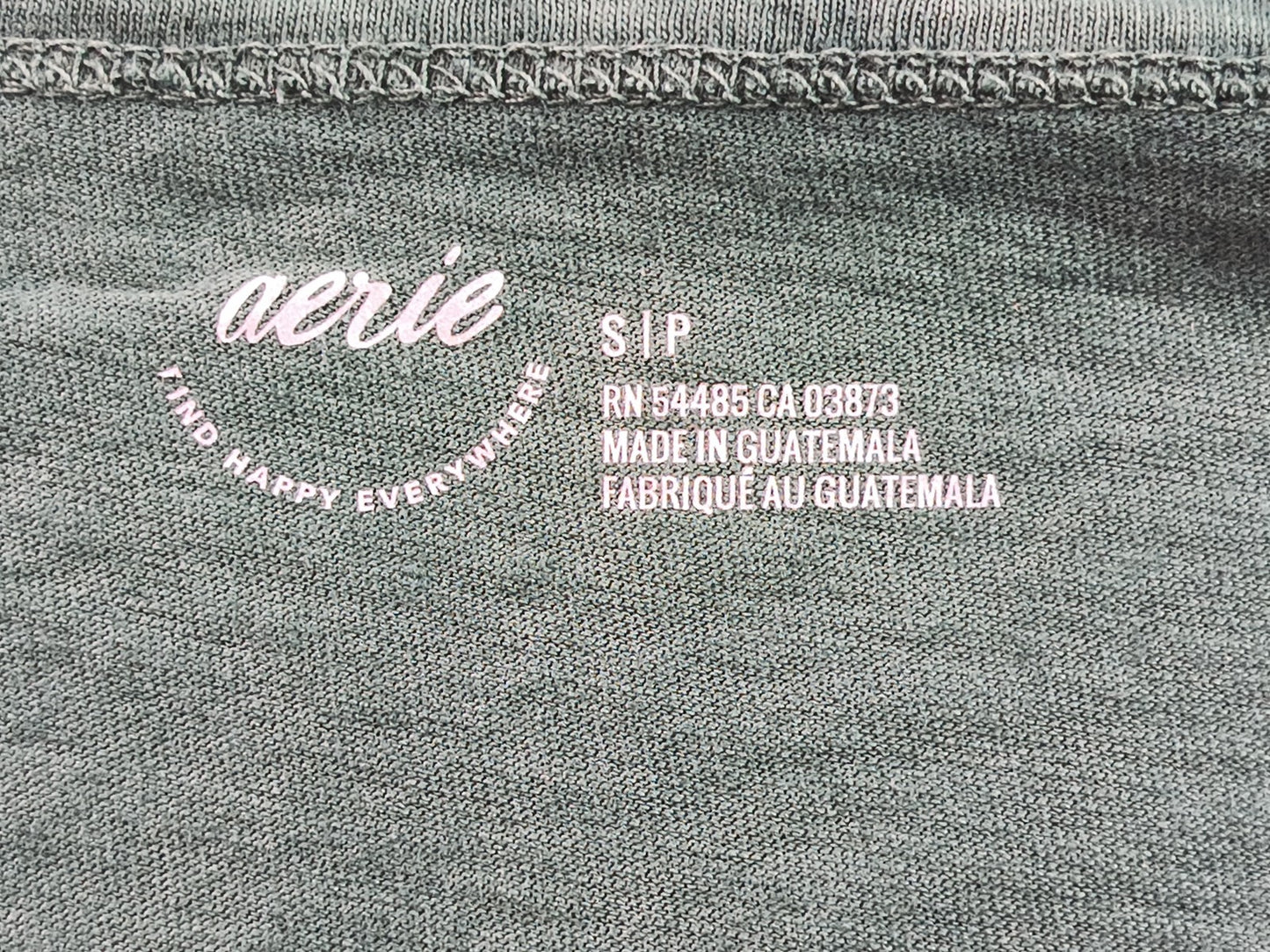 aerie Henley S Tee Womens S/P Green Cotton Short Sleeve Scoop Neck Pocket Soft