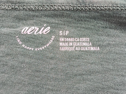 aerie Henley S Tee Womens S/P Green Cotton Short Sleeve Scoop Neck Pocket Soft