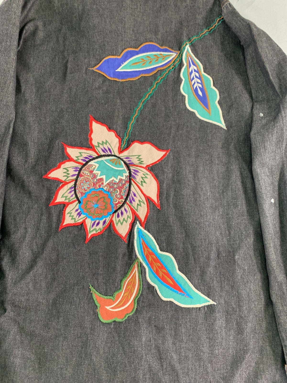 Alex Evenings Jacket Womens Large Black Floral Embroidered Button Up Boho India