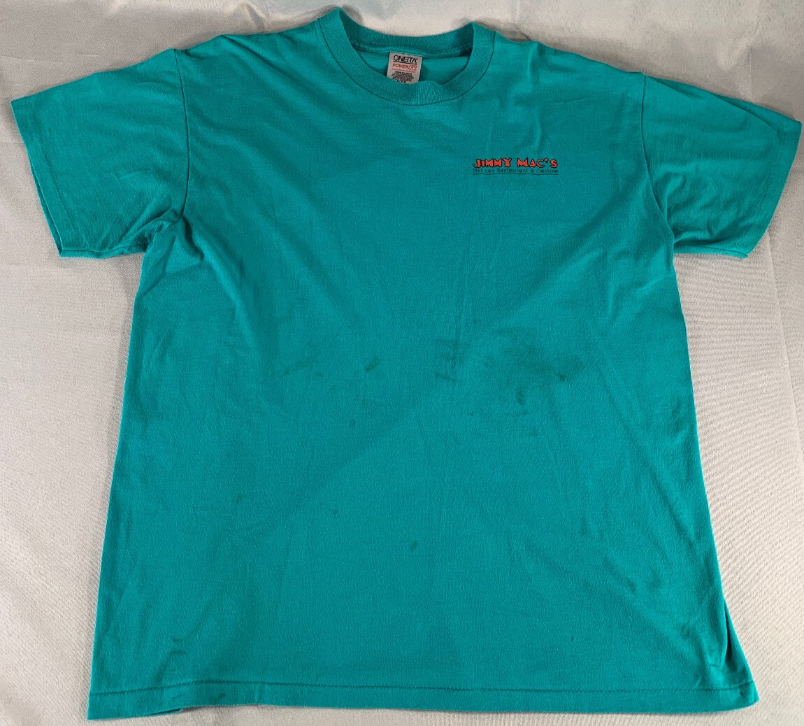 VTG Oneita Jimmy Mac’s Cantina T-Shirt Sz XL Teal Green Margarita Mexico Bar Tee