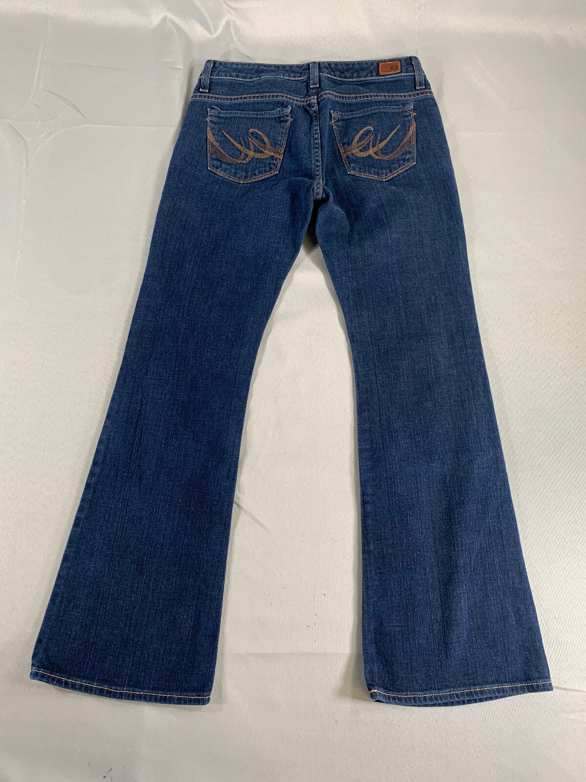 X2 Slim W10 Low Rise Flare Jeans Dark Wash Stretch Bootcut Embroidered Pocket