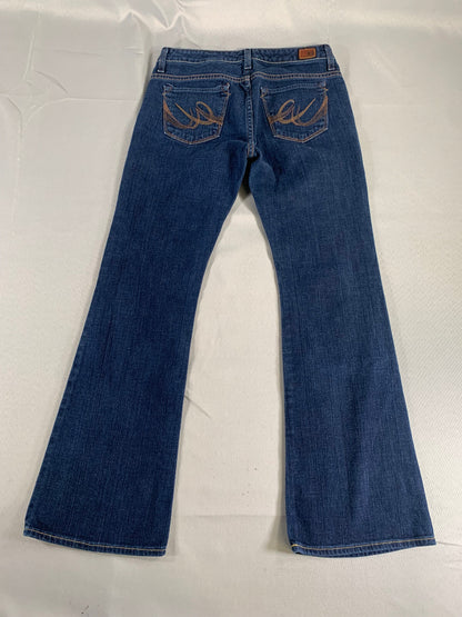 X2 Slim W10 Low Rise Flare Jeans Dark Wash Stretch Bootcut Embroidered Pocket