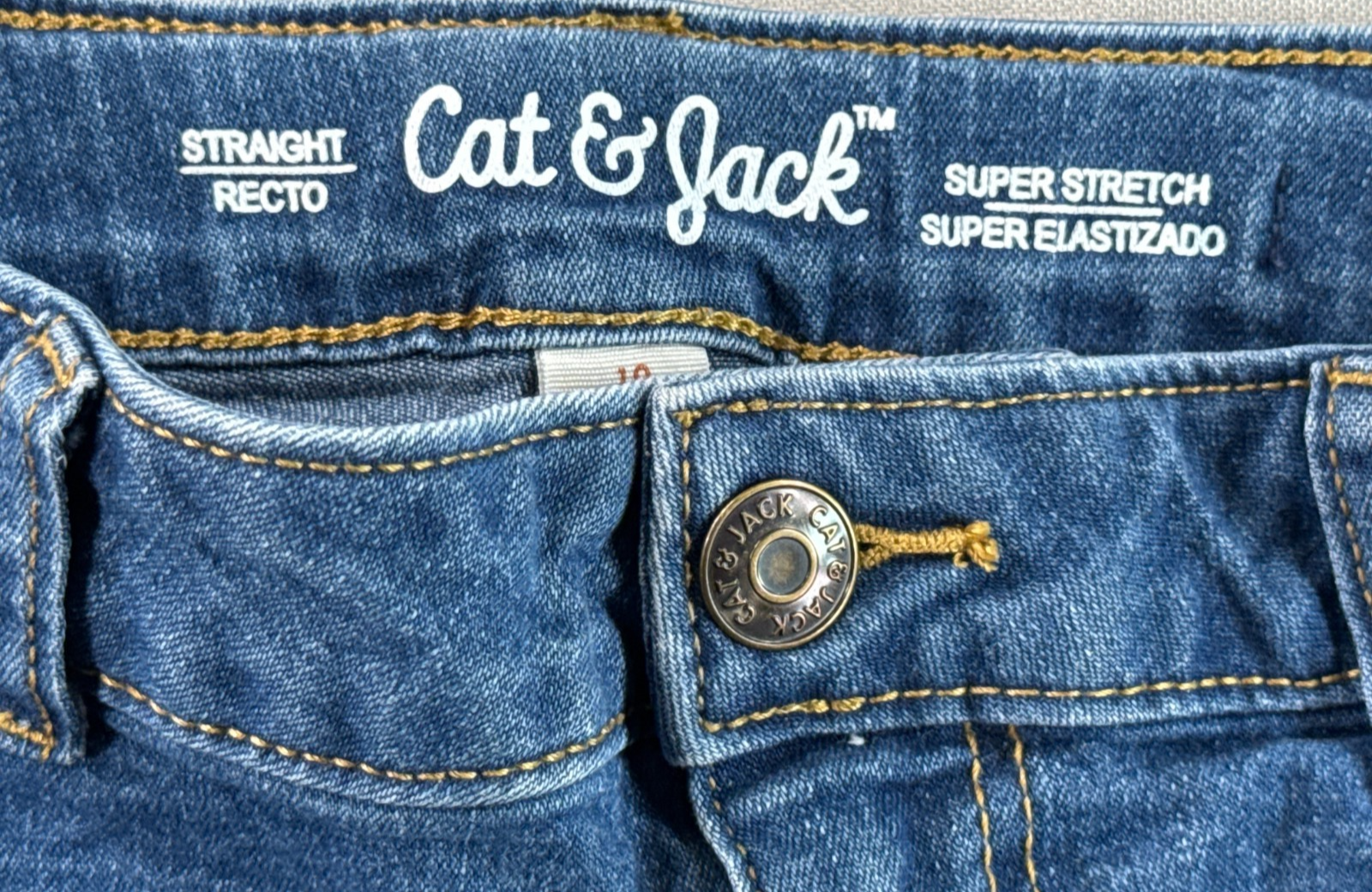 Cat & Jack Girls Straight Leg Jeans Blue Stretch Denim Size 10 Adjustable 8016