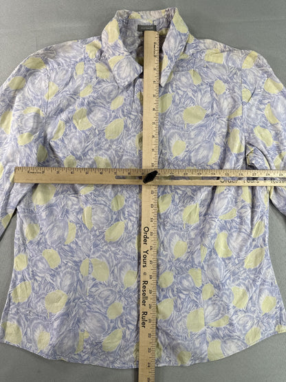 ANN TAYLOR Button Up All Over Print Collared Sleeve Regular Fit Womens L