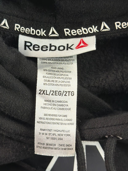 Reebok Delta Logo Pullover Hoodie Black 2XL Fleece Kangaroo Pocket Drawstring